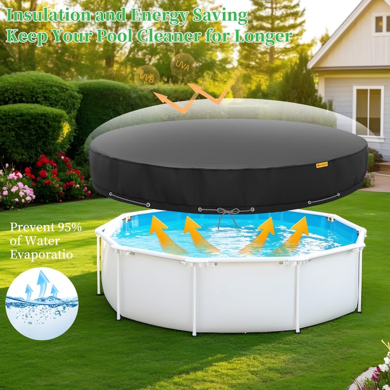 HIGHTQURO 15Ft Round Pool Cover,Heavy Duty Waterproof Round Pool Covers