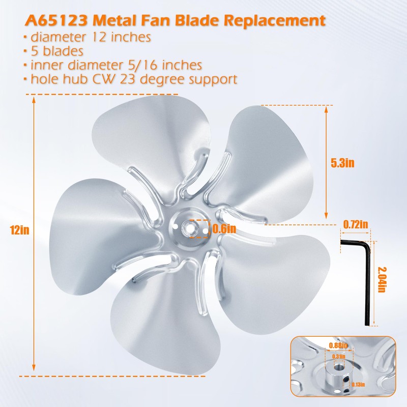 CG A65123 Metal Fan Blade Replacement, Diameter 12 inches, 5