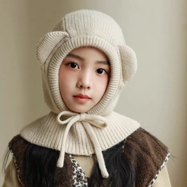 Kids Balaclava Winter Hat Beanie Earflap Hat lf3291 Free Size/52-54cm Rose Red 3ea