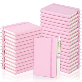 Aodaer 50 Sets Pocket Notebook Journal with Pens, 160 Pages, 3.5 x 5.5 Inch Mini Lined Journal Notebook A6 Leather Hardcover College Ruled Notepad with Pen Holder for School Office Gifts, Pink