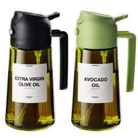 TrendPlain - Original 16oz/470ml Olive Oil Dispenser Bottle for Kitchen Gadgets and Air Fryer Accessories - Olive Oil Sprayer for Cooking w/Stickers - Black&Green