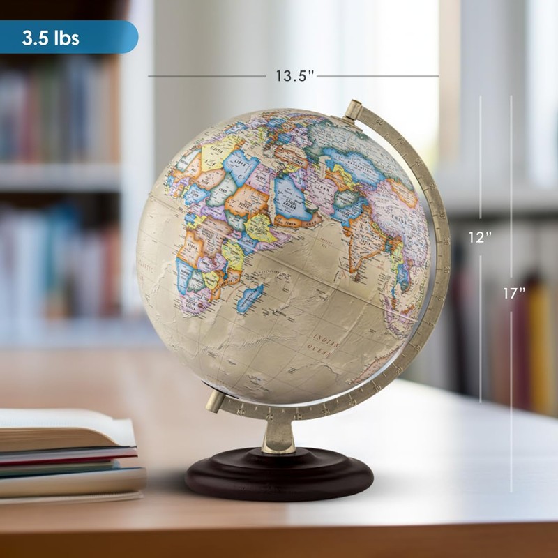 Waypoint Geographic Ambassador Plus Globe, 12" Antique Ocean-Style World Globe,