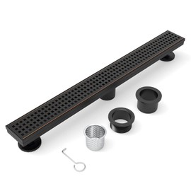 WEBANG 24 Inch Shower Linear Bronze Drain Rectangular Floor Drain with Accessories Square Hole Pattern Cover Grate Removable SUS304 Stainless Steel CUPC Certified Oil Rubbed Bronze