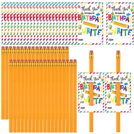 Tenceur 36 Set Happy Birthday Pencils Cards Gifts for Students Stationery Party Favors Supplies for Birthday Goodie Bags School Classroom Rewards