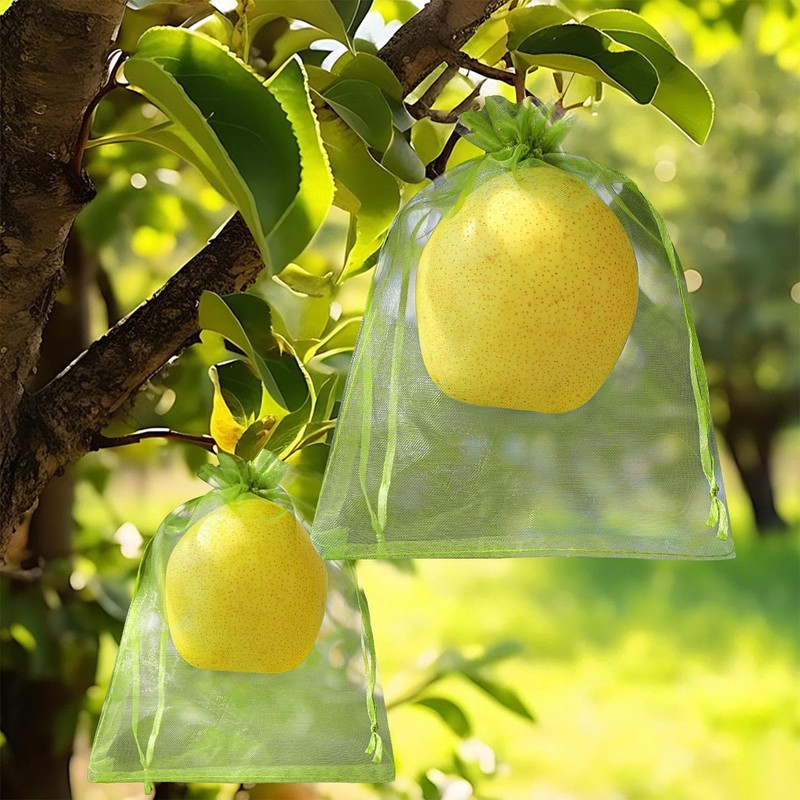 Fruit Protection Bags, Green Mesh Netting Bag, Drawstring Reusable 6X8Inch