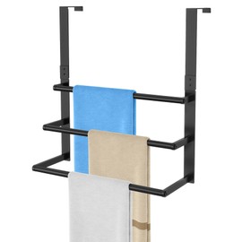 16Inch Over The Door Towel Rack, DOKU Stainless Steel Door Towel Hanger, Over Door Towel Holder with 3 Tier Towel Bars, Over Door Towel Storage for Bathroom, Matte Black