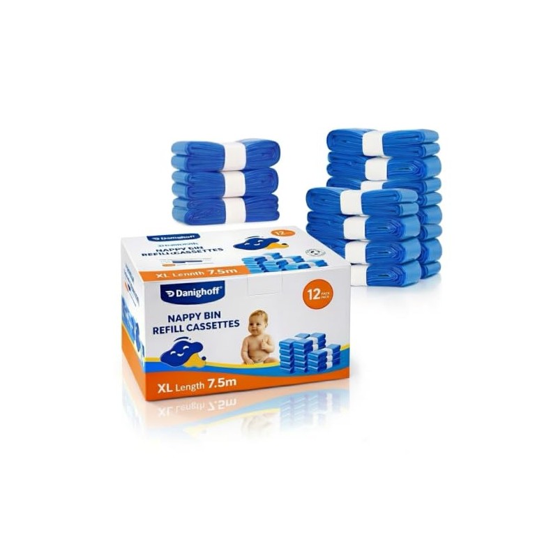 Nappy Bin Refills, 7.5m Extra-Long Diaper Pail Bags Compatible with