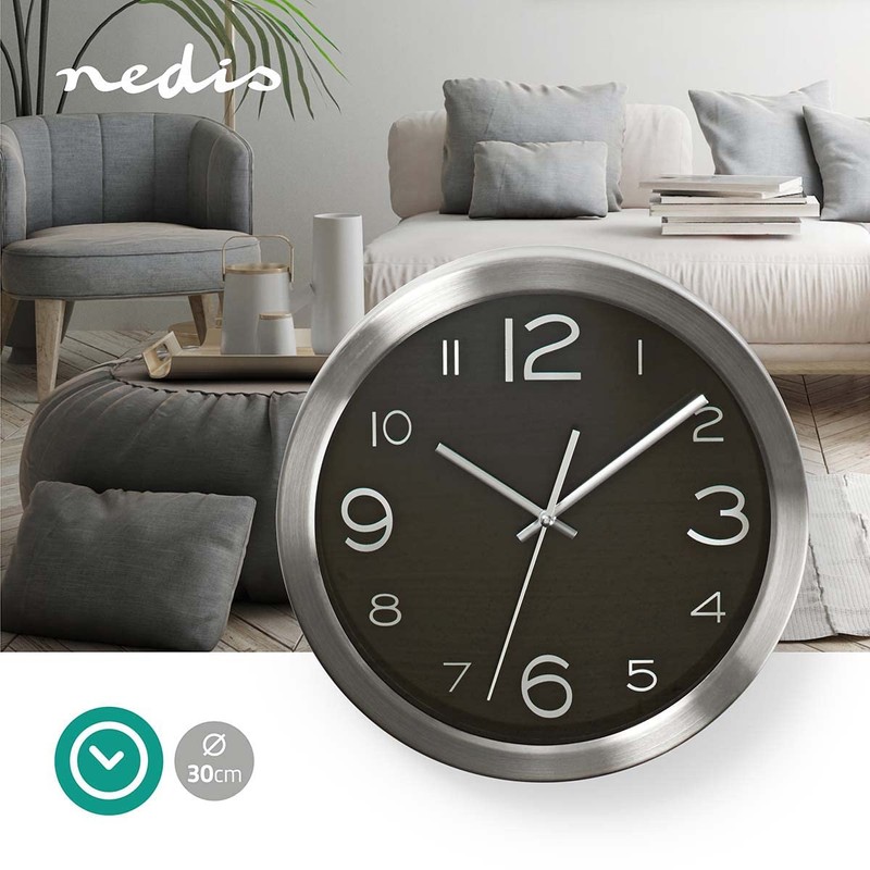 NEDIS CLWA010MT30BK Circular Wall Clock | 30 cm Diameter |