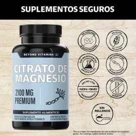 Beyond Vitamins | Citrato De Magnesio 2100mg Con Acerola Y Vitamina D3 - Suplemento Alimenticio De Magnesium Citrate | Vitaminas Mujer / Hombre - Citrato Magnesio Polvo Concentrado En 60 Capsulas