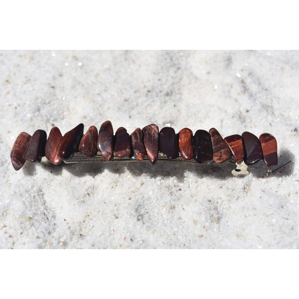 Red Tiger's Eye Stone French Barrette Hair Clip 4" or