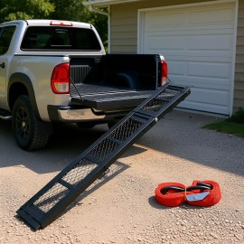 D0100H5GXY2 Steel Folding ATV Ramp 80 In Black 500 Lbs Capacity For Pick Up Truck Motorcycle Loading Ramp PackColor: as Pic Color