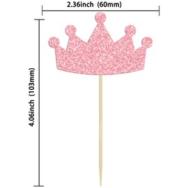 Ephlyn - 24 piezas de adornos de corona para cupcakes con purpurina para decoración de tartas, diseño de princesa, baby shower, bodas, cumpleaños, decoración de tartas, color rosa
