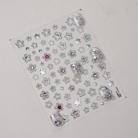 5D Embossed Star Art Stickers Decals Metallic Silver Stars Nail Decals with Colorful Star Rhinestones Design Cute Self-Adhesive Manicure Sliders for Women Spring Summer DIY Nail Art Decorations