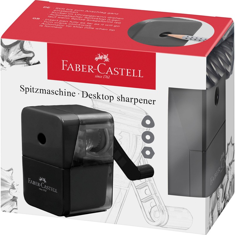 FABER-CASTELL 180984 Sharpener with Crank, Black, Sharpener with High-Quality Sharpener
