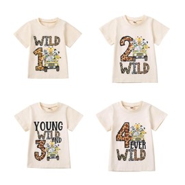 Cjfdfy 1-4 Year Old Toddler Boy Birthday Shirt Cute Cartoon Animal Print 1st/2nd/3rd/4th Birthday T-Shirt (US, Age, 4 Years, Beige Wild)