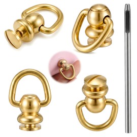 4 PCS Heavy Duty D Rings for Purse, Brass Ball Studs Rivets