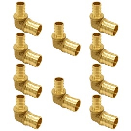 Uenede 10PCS LF Brass 3/4 to 1/2 Inch PEX Reducer 90 Degree Elbow Barb Coupling Pipe Crimp Fitting