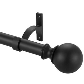 Curtain Rods for Window 28 to 56 Inch, Matte Black Single Curtain Rods Drapery Rods, Adjustable 1-Inch Thicken Window Treatment Curtain Rods, Splicing Decorative Curtain Rods with Round Finial