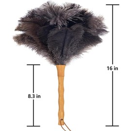 Ostrich Feather Duster, 16 inch Ostrich Feather Duster with Wood Handle Reusable, Fluffy Natural Handheld Feather Duster for Cleaning Supplies, Home, Car, Office - Color: Gray Brown Classic
