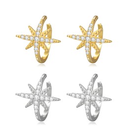 Stocking Stuffers Holiday Outfits for Women 2024 2 Pairs Rhinestone Star Earrings for Women Cartilage Star Earrings Ear Cuffs Wrapped Earrings Gold Non Perforated Clip On Earrings (2Set)
