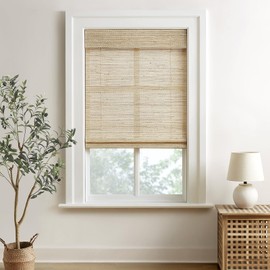 HOMEIDEAS 100% Natural Cordless Ramie Roman Shades Sun Light Filtering Window Treatment Privacy Protection Easy to Install Blinds Shades for Indoor Windows,1 Piece, W40 X L60, Beige