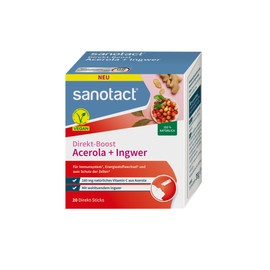 sanotact Direct Boost Acerola + Ginger | 20 Sticks | 180 mg Natural Vitamin C from Acerola | with Ginger Extract | Immune System & Cell Protection¹ | Vegan, Sugar-Free, Gluten Free, Lactose Free