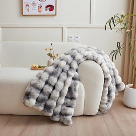 chovy Black White Blanket for Couch - Bread Grid Rabbit Plush Soft Warm Blanket for Sofa Livingroom Bedroom Dorm Decor - 50x60 Inches