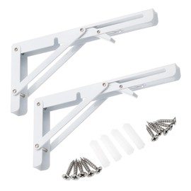 uxcell 2 Pcs Folding Shelf Brackets, 10 Inch Iron Collapsible Shelf Bracket, L Shelf Bracket Wall Mounted for Table , White