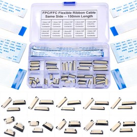 Kidisoii 1mm Flexible Flat Cable Connectors Kit, 4/6/8/10/12/14/16/18/20/24Pin FFC FPC Ribbon Sockets with 150mm Flexible Ribbon Cable Same Side (1mm-SS-Kit)