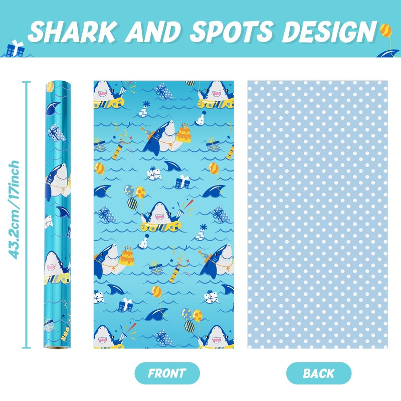 WERNNSAI Shark Wrapping Paper - 1 Roll Shark Wrapping Paper