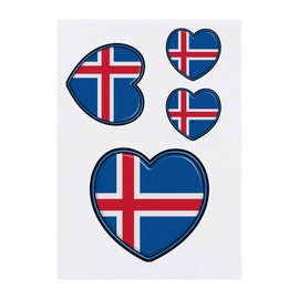 4 x 'Iceland Flag Heart' Temporary Tattoos - Water Resistant, Skin-Safe, Non-Toxic Transfers, Mixed Sizes (TO00061626)
