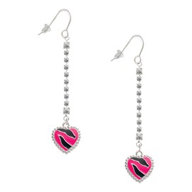 Delight Jewelry Silvertone Hot Pink Zebra Print Heart Silver-tone Long Sparkle Dangle French Earrings