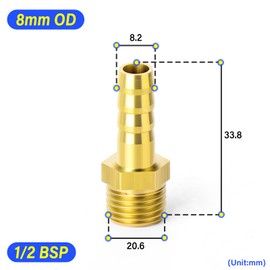 TAILONZ PNEUMATIC Brass Hose Barb Fitting -8mm Barb to 1/2 Inch Male BSP Adapter（Pack of 10）