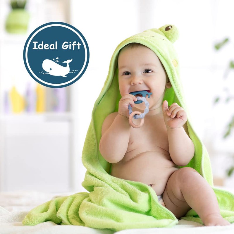 Vicloon Baby Teether Toys, Silicone & Natural Wood Teether Ring,