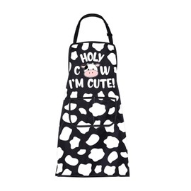 ENSIANTH Cow Apron for Men Women Milk Cow Gifts Cow Print Apron with Pockets Ranch Cow Kitchen Baking Chef Gardening Apron (2024117 Cow)