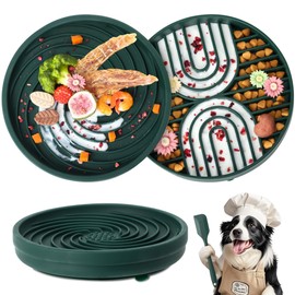 2 in 1 Slow Feeder Dog Bowls with Suction Cups,Silicone Lick Mat for Dogs,DIY Wet or Dry Food,Dishwasher Safe,Green,UU Bowl,Cyclone Lick Pad