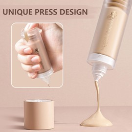 Full Coverage Foundation for Mature Skin - Long Wear Matte Face Foundation, Bottom Press Liquid Foundation Removable, Full Coverage Foundation for Women and Girls (01#, 40ml)