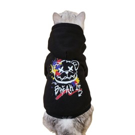 QWINEE Cartoon Bear Print Cat Hoodie Breathable Stretchy Sweatshirts with Hat Warm Cat Clothes for Small Medium Large Cats Dogs Multicolor M