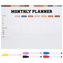 LALAFINA Monthly Planner Fridge Calendar Magnetic Dry Erase Board with Markers Eraser Weekly Whiteboard Meal Prep Board Hanging Memo Board for Refrigerator