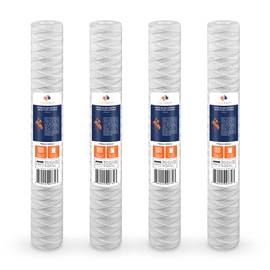Aquaboon 5 Micron 20 x 2.5 Whole House String Wound Water Filter Replacement Cartridge for Well Water Filtration Compatible with WP5BB20P, 4-Pack