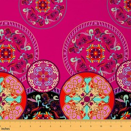 Feelyou Boho Mandala Upholstery Fabric by The Yard, Retro Floral Geometric Pattern Outdoor Fabric by The Yard, Vintage Bohemian Circle Decorative Fabric for Upholstery and Home DIY Projects, 1 Yard