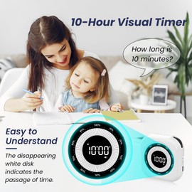 PERSUPER Visual Timer for Kids, 10 Hours Countdown/Up, with Rechargeable, 3 Brightness Display, 3 Volume Levels and Magnetic, Homeschool Study Tool, Large Digital Timers for Kitchen, Classroom