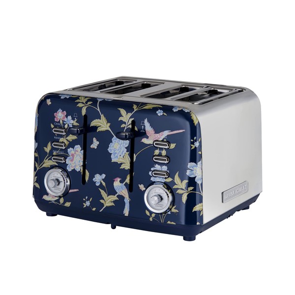 VQ Laura Ashley Elveden Navy Stainless Steel 4 Slice Toaster