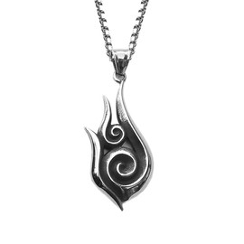 Auriselle Men's Necklace Flame Pendant Vintage Viking Stainless Steel Chain Retro Gothic Pendant Jewellery Gifts for Men Boys Father Length 60 cm, Stainless Steel, No Gemstone