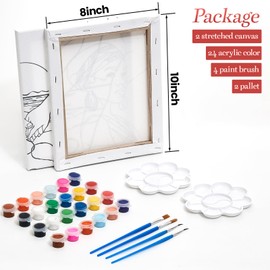 Gimdesaj 2 Pack Sip and Paint Kit Painting Kit Supplies Canvas Painting Art Painting Set Pre Drawn Canvas to Paint for Adults Couple's Date Night Party Valentine's Day Gift(8x10)