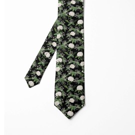 Ambesonne Men's Tie, White Hydrangea Wedding, Necktie, 3.7", Black Army Green