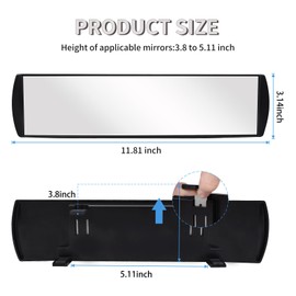Rear View Mirror Universal, Interior Clip-on Wide Angle Rear View Mirror, 11.81 Inch Panoramic Convex Rearview Mirror to Reduce Blind Spot Effectively