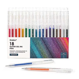 Grabie glitter gel pens 18 Colors,Metallic Vibrant Sparkle gel pens for coloring,Retractable Sparkle glitter markers,glitter pens for adults,colored gel pens for Adult Coloring Books and Drawing