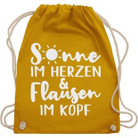 Shirtracer - Gym Bag Backpack - Sayings Statement with Saying - Sun in the Heart and Flausen im Kopf, 01 Mustard Yellow