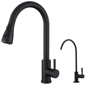 Grifo de cocina negro mate y grifo con filtro de agua combinados, grifo de acero inoxidable para fregadero con grifo de agua potable apto para ósmosis